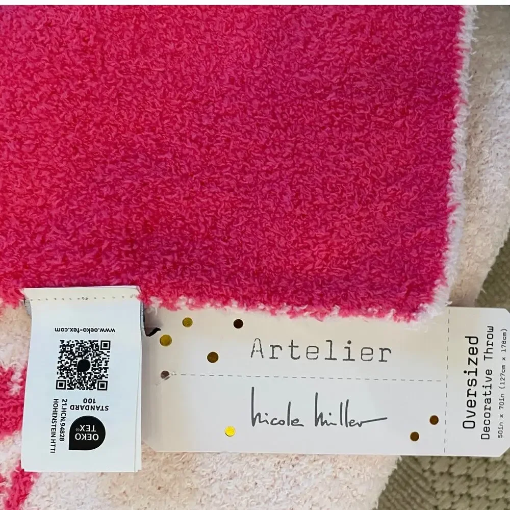 Nicole Miller Reversible Christmas Tree Throw Blanket 50x70 Hot Pink & White New